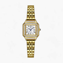 Horloges : Luxueus Vierkant - Dames Horloge Zilver met Strass Accenten in Goud van Pantino
