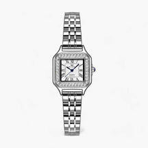 Horloges : Luxueus Vierkant - Dames Horloge Zilver met Strass Accenten in Zilver van Pantino