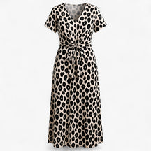 Women's Dress : Almada | Dames Lange Leopardprint Maxi Jurk in Zwart van Pantino