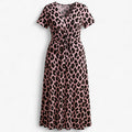 Maxikjole til kvinder, pink - Lang leopardprint