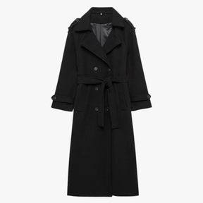 Damesjassen & -jacks : Brianna | Dames Lange Winterjas met Riemen in Zwart van Pantino