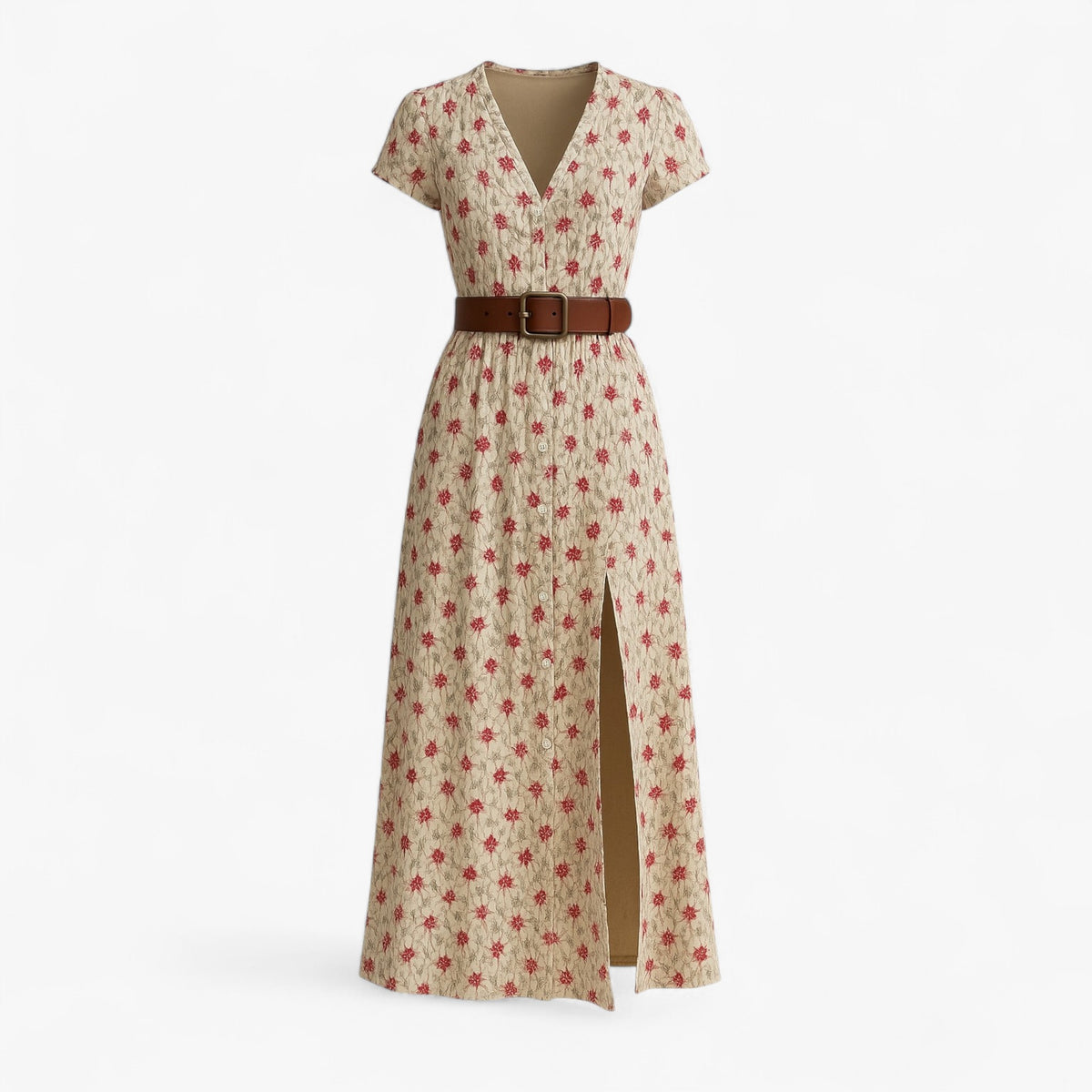 Dress : Nelle | Dames Lange Zomerjurk met Bohémien Stijl in Rood van Pantino