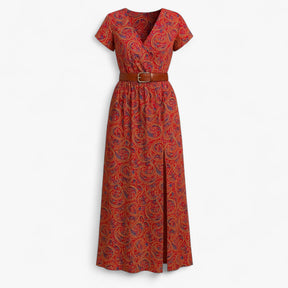 Dress : Nelle | Dames Lange Zomerjurk met Bohémien Stijl in Donkerrood van Pantino