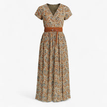 Dress : Nelle | Dames Lange Zomerjurk met Bohémien Stijl in Bruin van Pantino