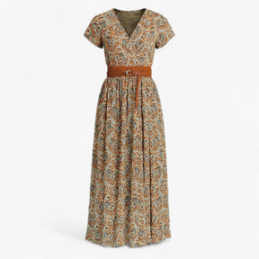 Dress : Nelle | Dames Lange Zomerjurk met Bohémien Stijl in Bruin van Pantino