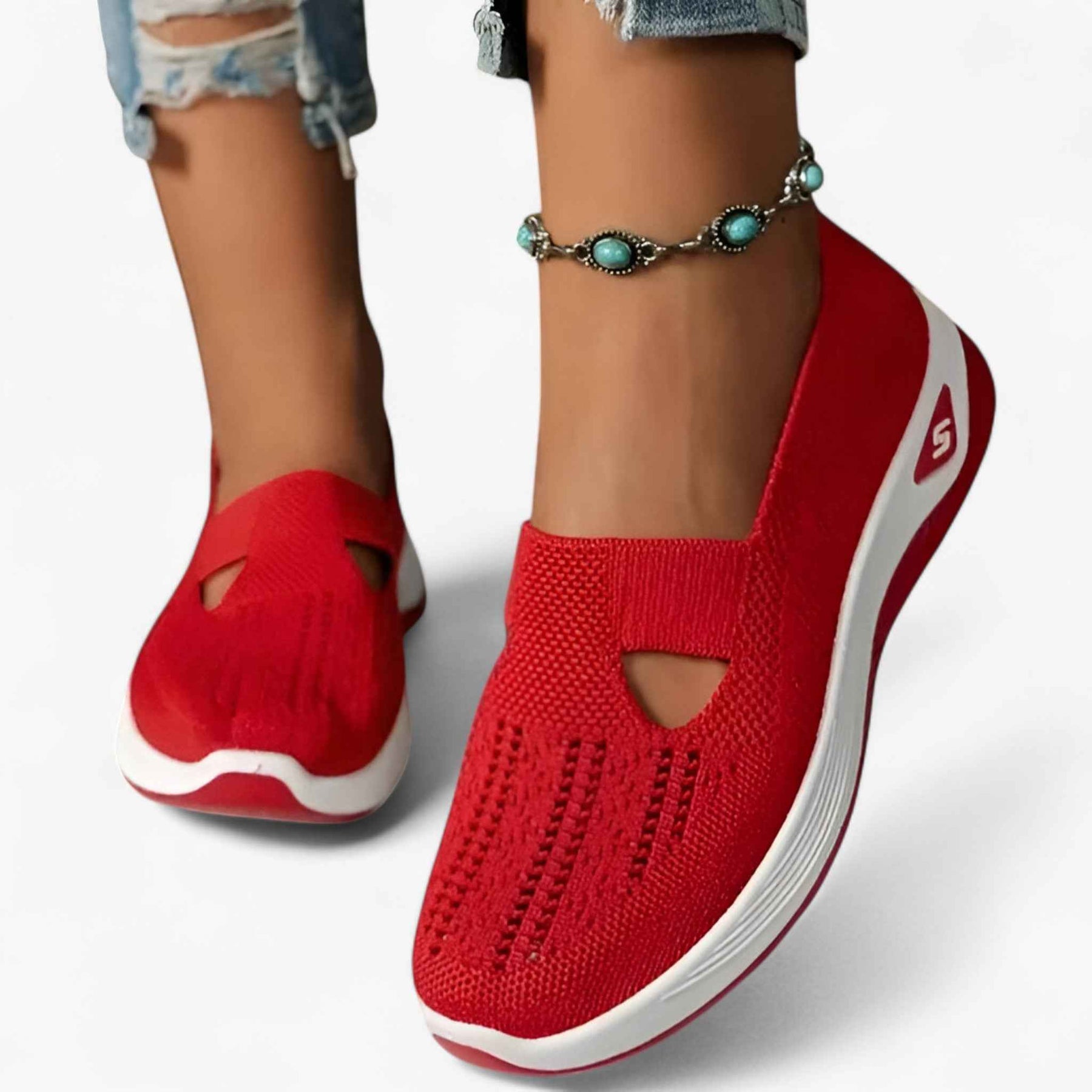 Dames Instap Schoenen : Clare | Zachte schoenen – Lichtgewicht en Schokabsorberend in Rood van Pantino