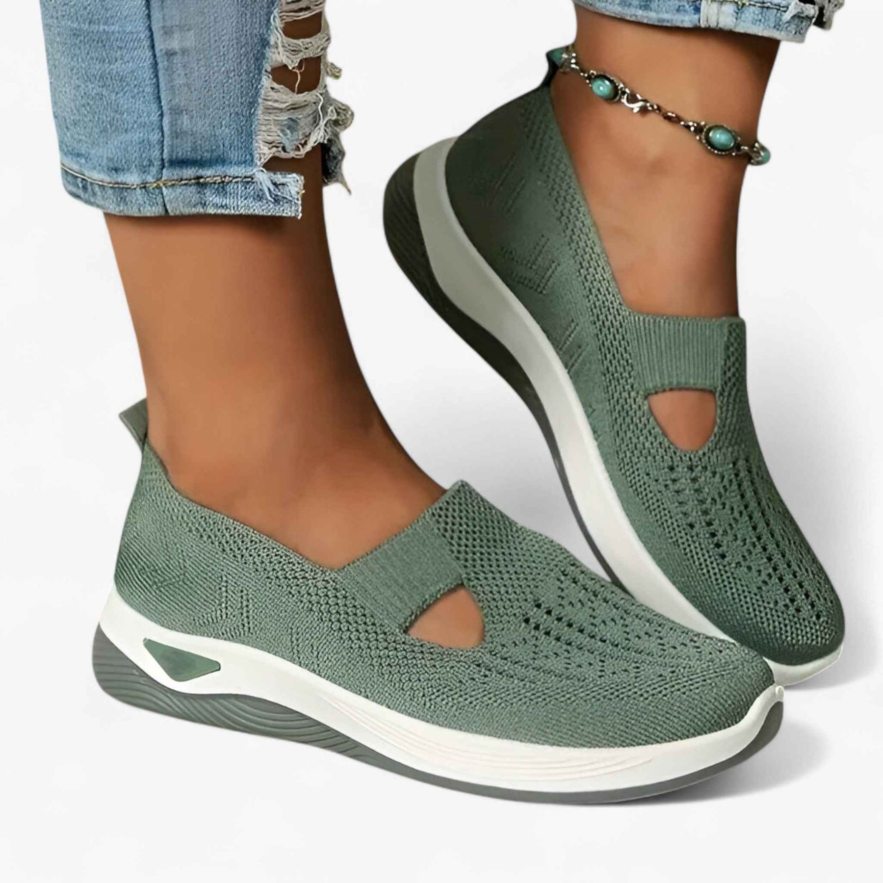 Dames Instap Schoenen : Clare | Zachte schoenen – Lichtgewicht en Schokabsorberend in Groen van Pantino