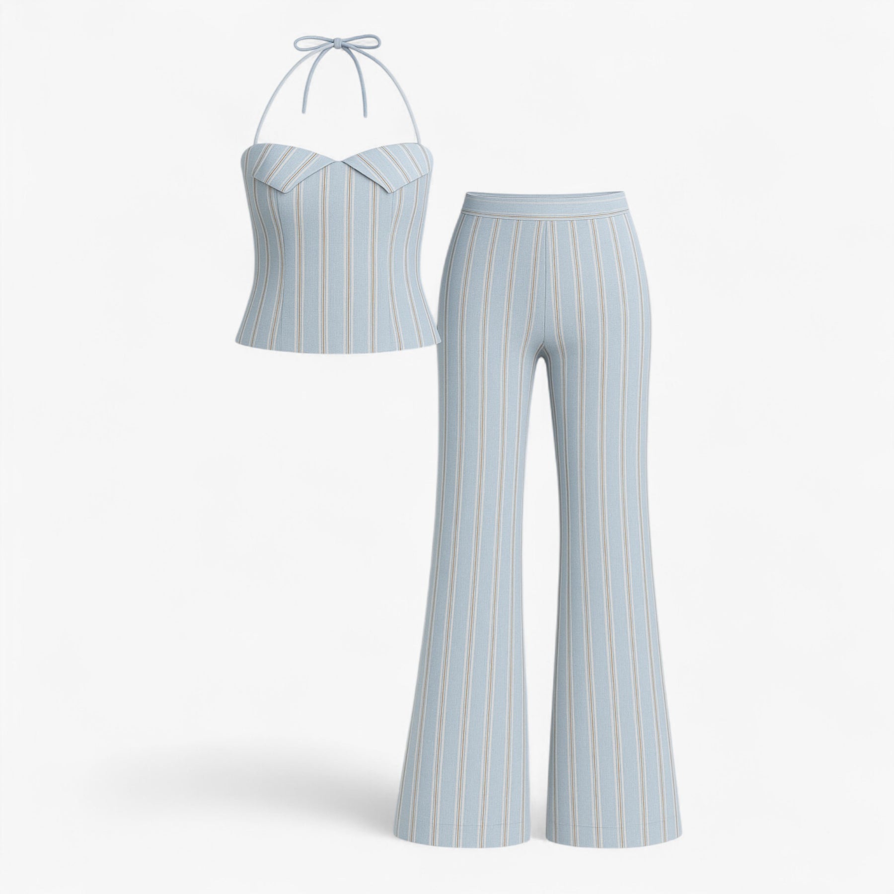 Women Set : Camila | Dames Lichtgewicht Zomer Set met Top en Broek in Blauw van Pantino