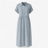 Women's Dress : Corrine | Dames Midi Jurk met Strepen en Zakken in Blauw van Pantino