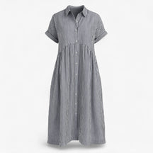 Women's Dress : Corrine | Dames Midi Jurk met Strepen en Zakken in Grijs van Pantino