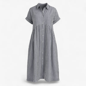 Women's Dress : Corrine | Dames Midi Jurk met Strepen en Zakken in Grijs van Pantino