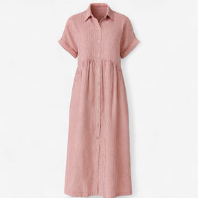 Women's Dress : Corrine | Dames Midi Jurk met Strepen en Zakken in Rood van Pantino
