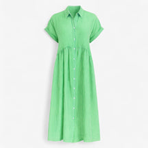 Women's Dress : Corrine | Dames Midi Jurk met Strepen en Zakken in Groen van Pantino