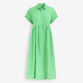 Women's Dress : Corrine | Dames Midi Jurk met Strepen en Zakken in Groen van Pantino
