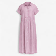 Women's Dress : Corrine | Dames Midi Jurk met Strepen en Zakken in Roze van Pantino