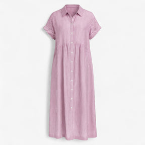 Women's Dress : Corrine | Dames Midi Jurk met Strepen en Zakken in Roze van Pantino