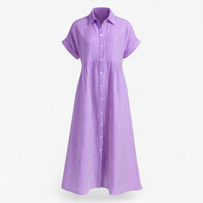 Women's Dress : Corrine | Dames Midi Jurk met Strepen en Zakken in Paars van Pantino