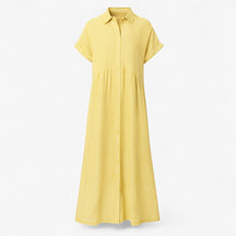 Women's Dress : Corrine | Dames Midi Jurk met Strepen en Zakken in Geel van Pantino