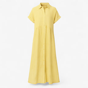 Women's Dress : Corrine | Dames Midi Jurk met Strepen en Zakken in Geel van Pantino