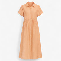 Women's Dress : Corrine | Dames Midi Jurk met Strepen en Zakken in Oranje van Pantino