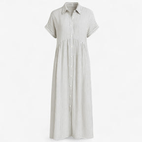 Women's Dress : Corrine | Dames Midi Jurk met Strepen en Zakken in Wit van Pantino