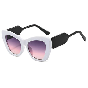 Zonnebrillen : Dames Oversized Cat Eye Zonnebril met UV400 Bescherming - Bloemen Grijs in wit paars volgens afbeelding van Pantino