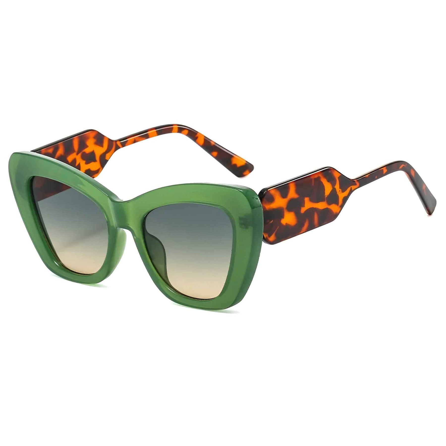 Zonnebrillen : Dames Oversized Cat Eye Zonnebril met UV400 Bescherming - Bloemen Grijs in groen groen geel volgens afbeelding van Pantino