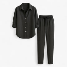 Women Set : Beth | Dames Set van Blouse en Broek in Donkergrijs van Pantino