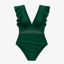 Women's Outfit : Melody | Dames Sexy Badpak met Netdetails in Groen van Pantino