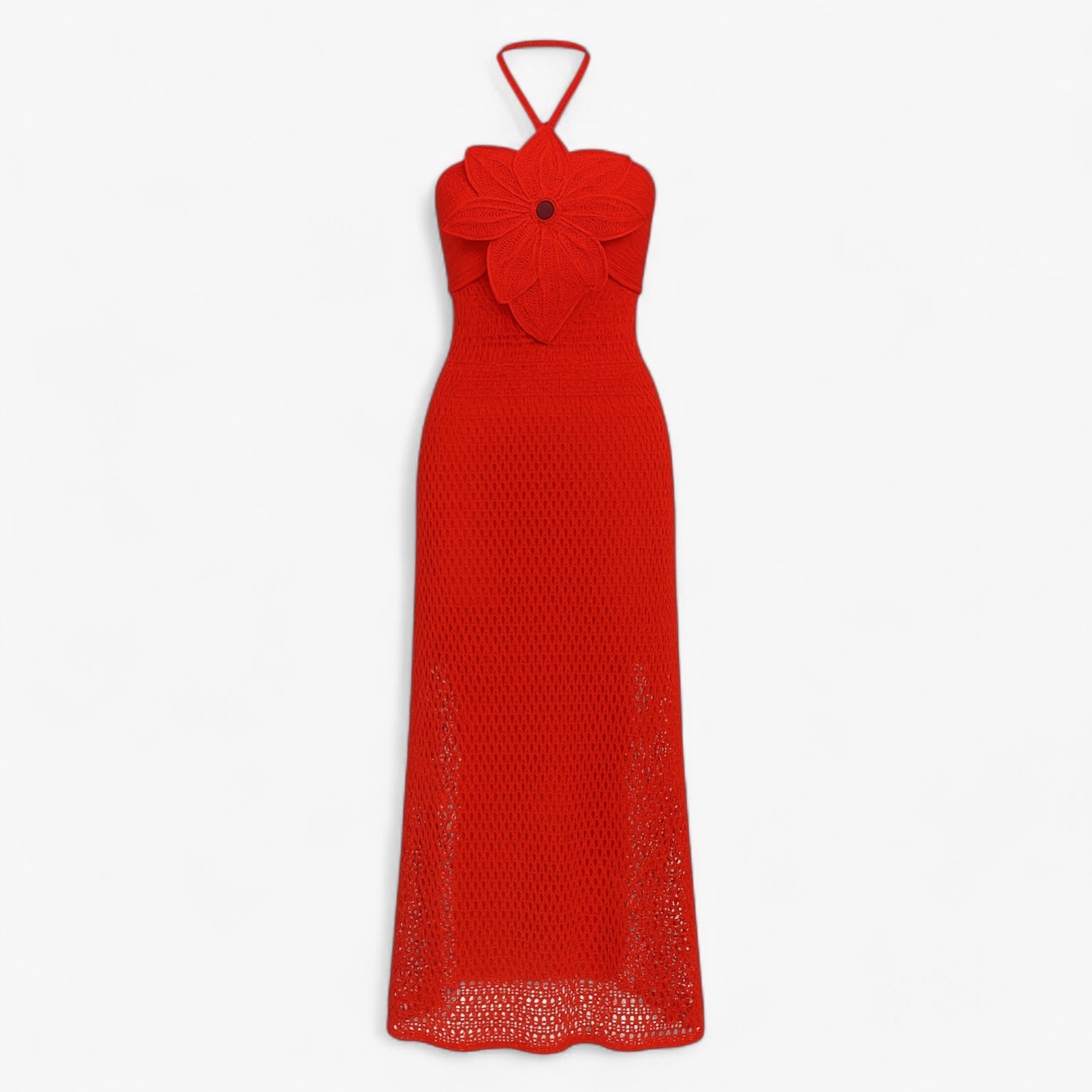 Women's Dress : Alva | Dames Sexy Maxi Jurk met 3D Applicaties in Rood van Pantino
