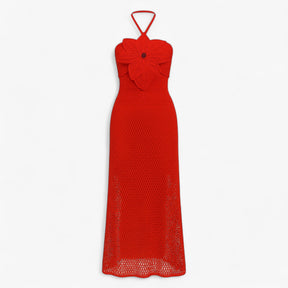 Women's Dress : Alva | Dames Sexy Maxi Jurk met 3D Applicaties in Rood van Pantino