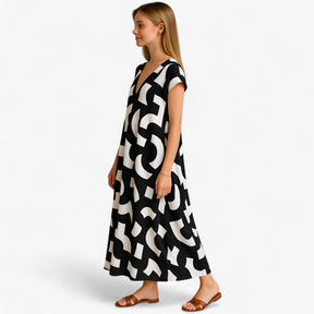 Women's Dress : Vicki | Dames Zomerse Maxi Jurk met Abstracte Print in van Pantino