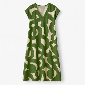 Women's Dress : Vicki | Dames Zomerse Maxi Jurk met Abstracte Print in Groen van Pantino