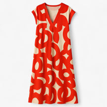 Women's Dress : Vicki | Dames Zomerse Maxi Jurk met Abstracte Print in Rood van Pantino