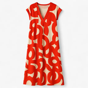 Women's Dress : Vicki | Dames Zomerse Maxi Jurk met Abstracte Print in Rood van Pantino