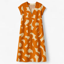 Women's Dress : Vicki | Dames Zomerse Maxi Jurk met Abstracte Print in Oranje van Pantino