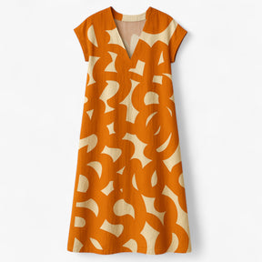 Women's Dress : Vicki | Dames Zomerse Maxi Jurk met Abstracte Print in Oranje van Pantino