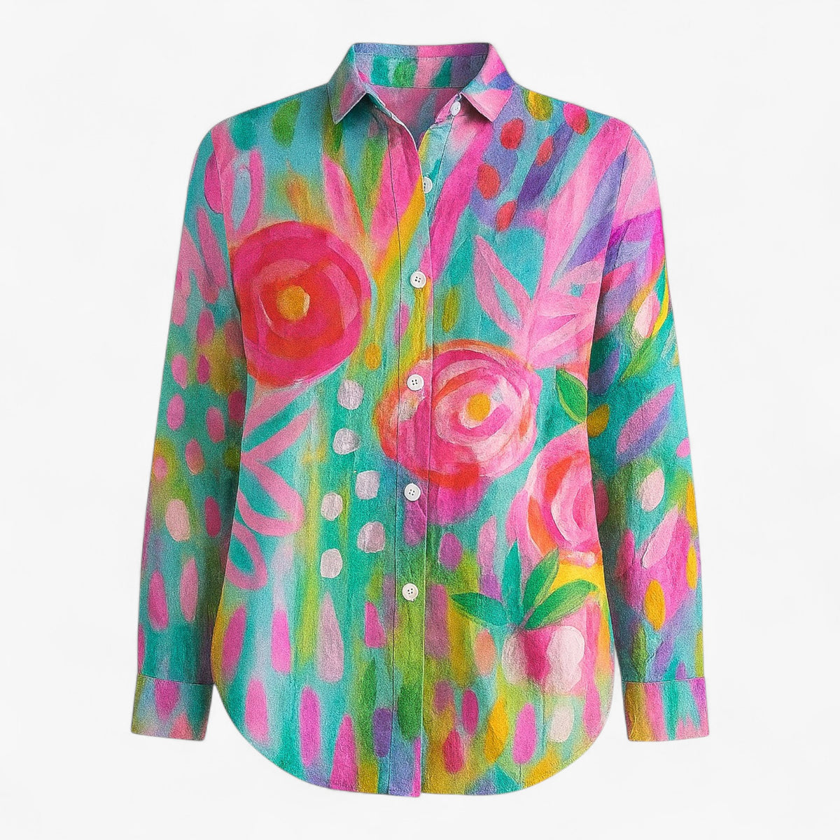 Blouse : Norah | Damesblouse met Unieke Kleurige Print in Roze van Pantino