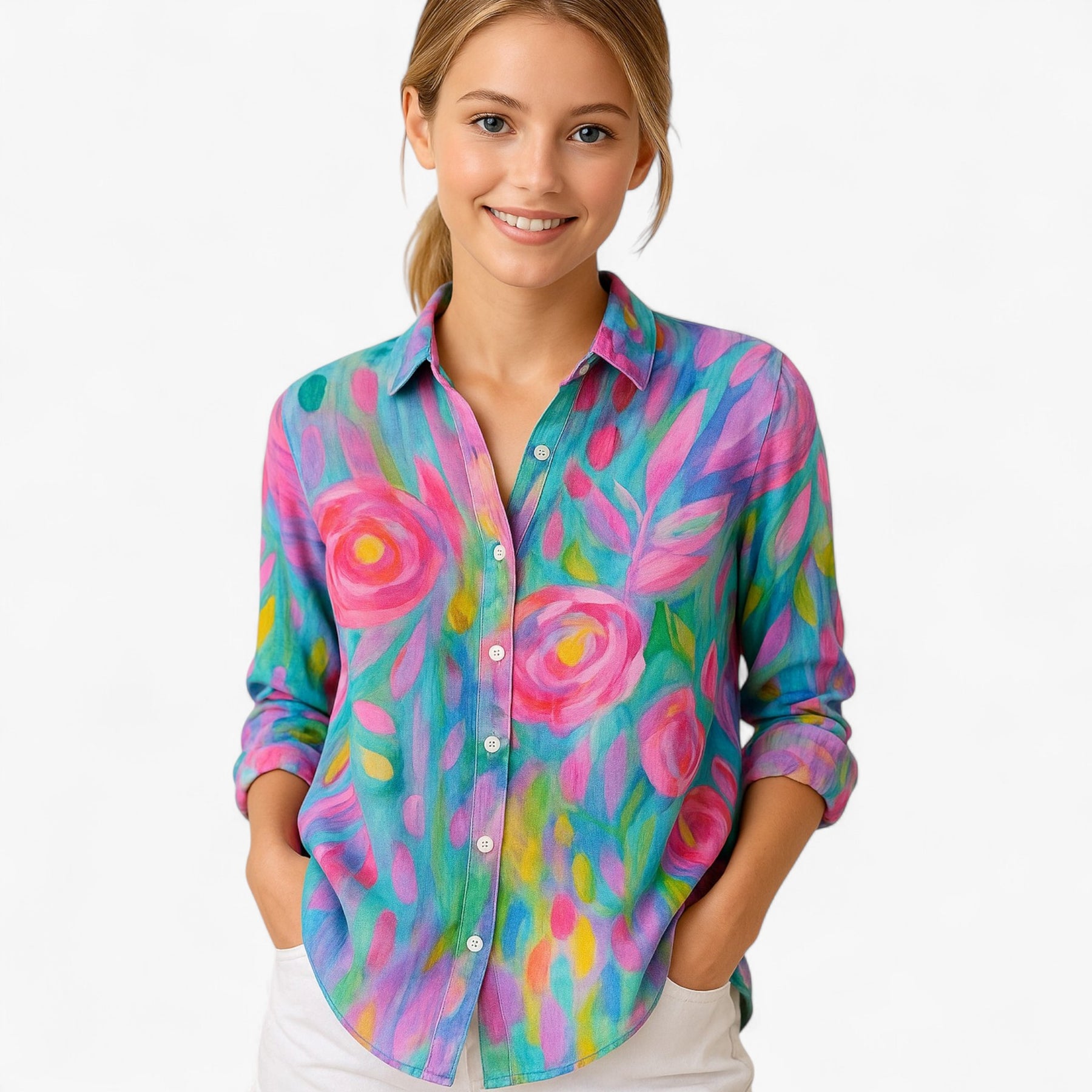 Blouse : Norah | Damesblouse met Unieke Kleurige Print in van Pantino
