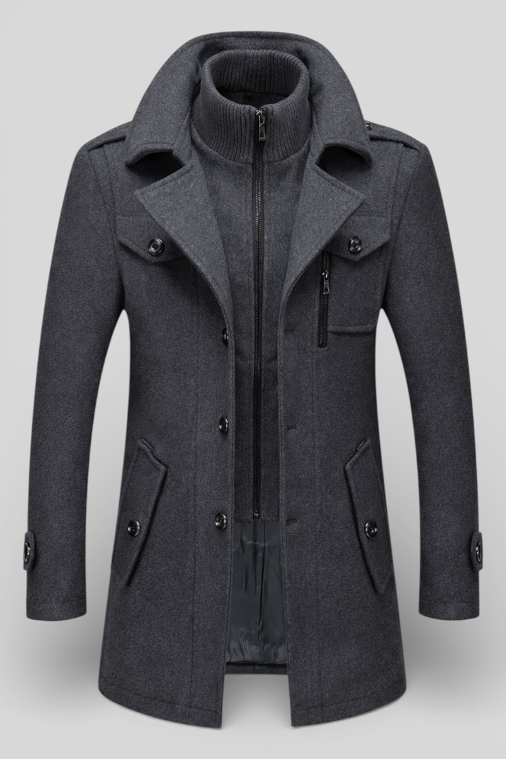 Winter Coat : Winterjas Heren Marineblauw in Grijs van Pantino