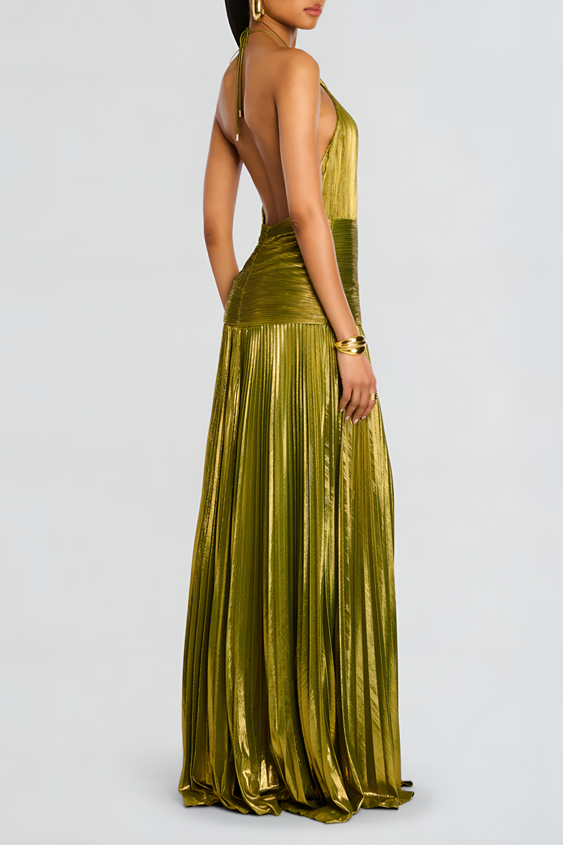 Maxi Jurk Gemetalliseerd Thalia Péridot voor een Elegante en Schitterende Stijl