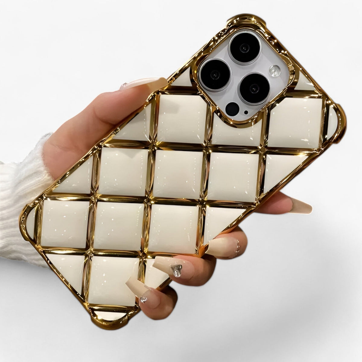 Phone Case : Elena | Luxe Diamond Grid telefoonhoesje in Wit van Pantino