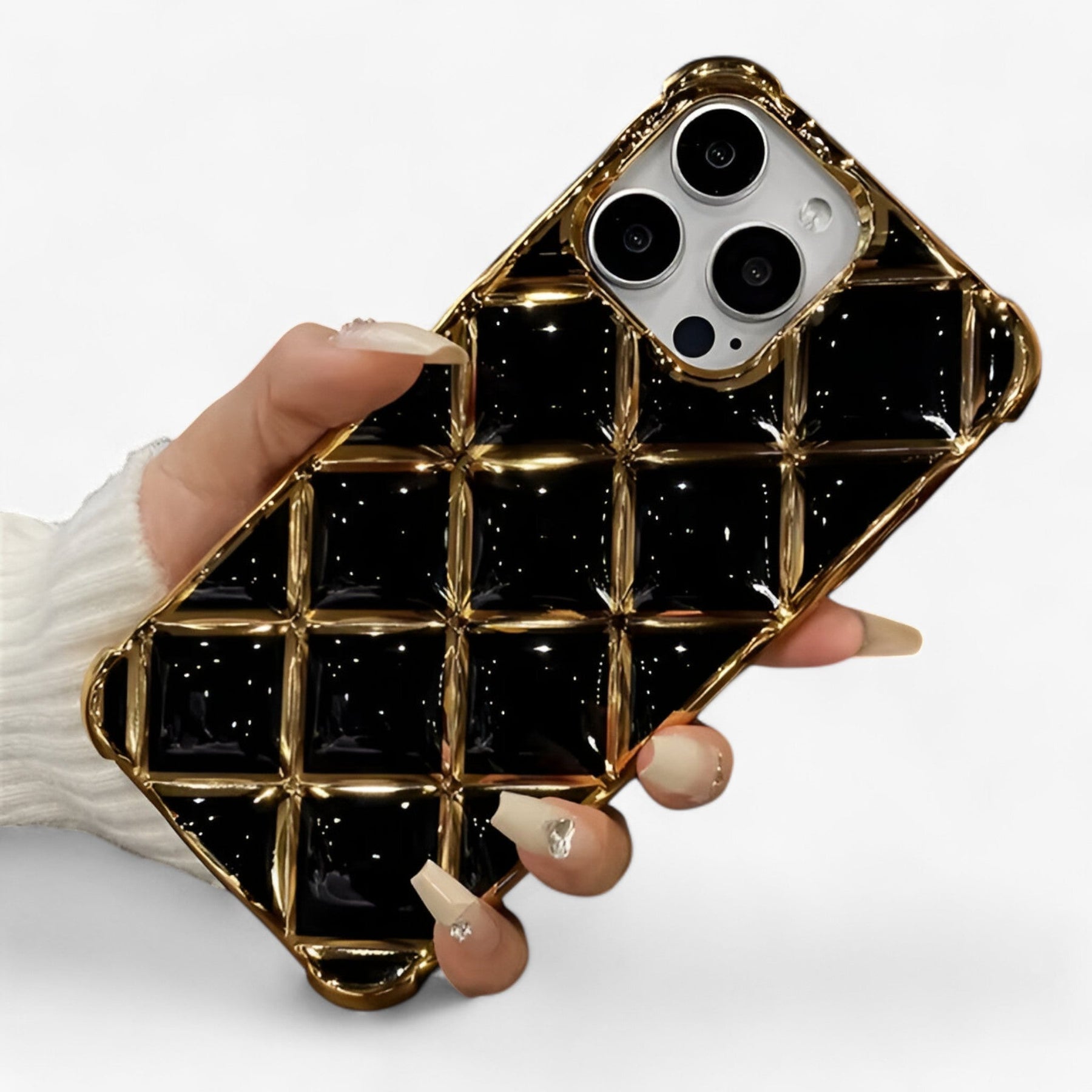 Phone Case : Elena | Luxe Diamond Grid telefoonhoesje in Zwart van Pantino
