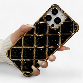 Phone Case : Elena | Luxe Diamond Grid telefoonhoesje in Zwart van Pantino
