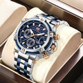 Heren Horloge Zilver/Blauw RVS - Klassiek Polshorloge met Datumweergave