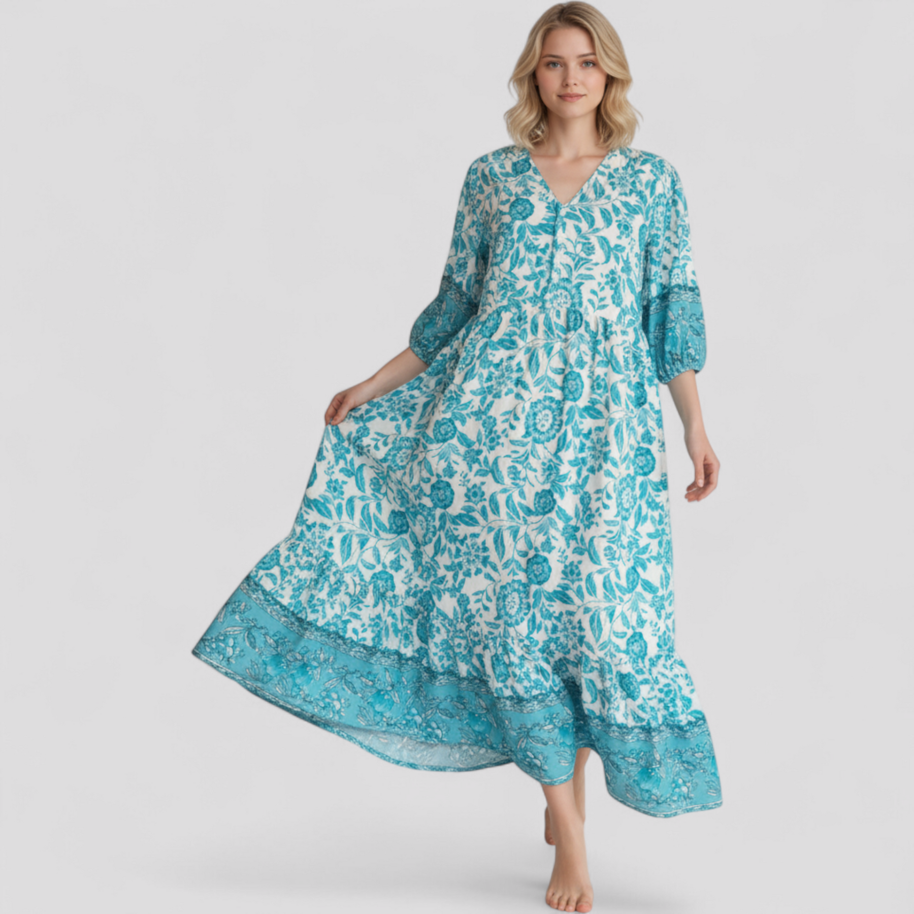 Women Set : Micola | Dames Elegante Zomerjurk met Bloemenprint in van Pantino