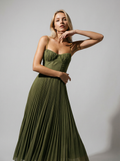 Elegante geplooide damesjurk met dunne bandjes - Zomerse midi-jurk