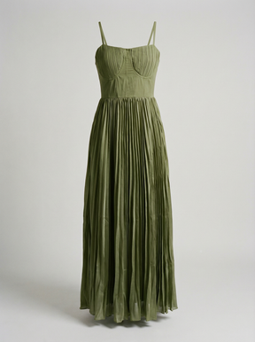 Elegante geplooide damesjurk met dunne bandjes - Zomerse midi-jurk