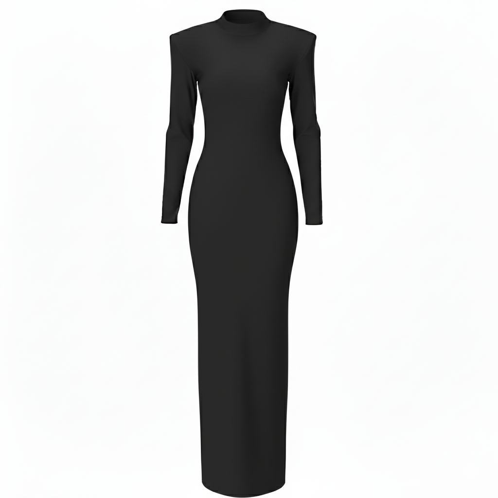 dress : Lilia | Dames Elegante Maxi Jurk Met Lange Mouwen in Zwart van Pantino