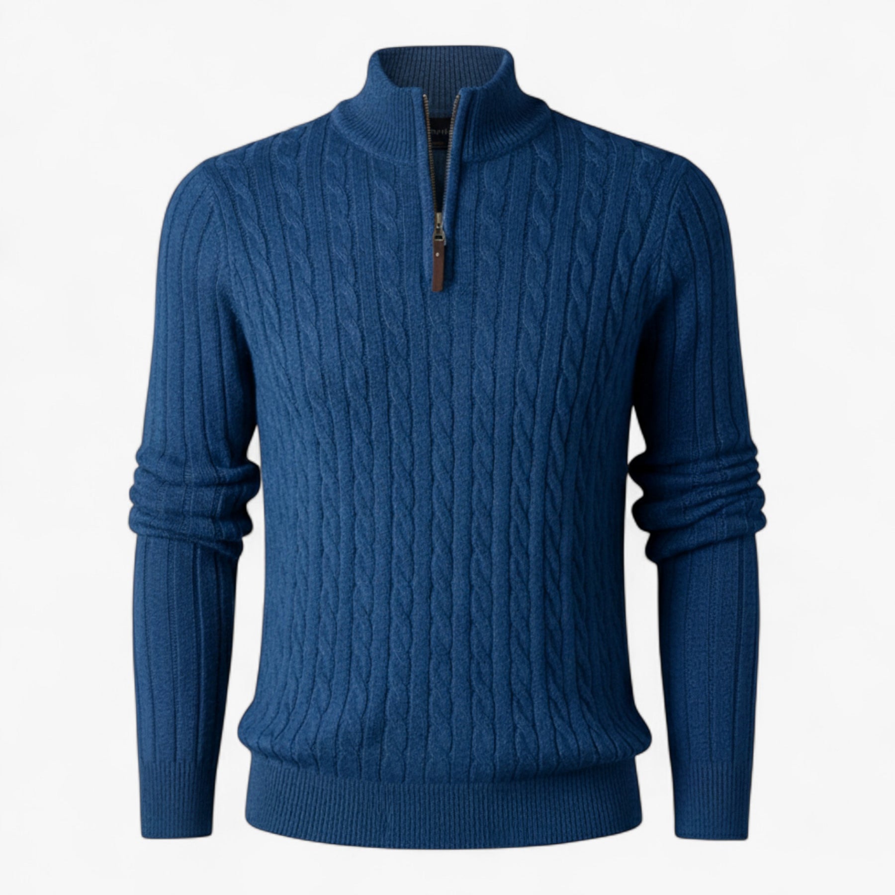 Herentruien : Thiago | Heren Half-Zip Trui van Luxe Wolmix in Blauw van Pantino
